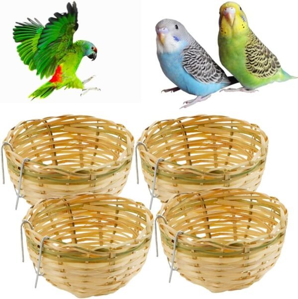 Set of 4 mini handmade woven bamboo bird nests